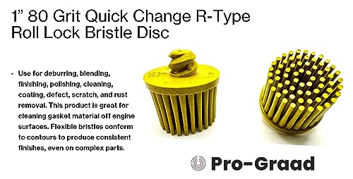 Image of 10 Pack 1 inch 80 Grit Yellow R-Type Bristle Disc | Ceramic-Aluminum Oxide Abrasive Bristle Disc with Quick Change Roll Lock | Pack of 10 | Yellow