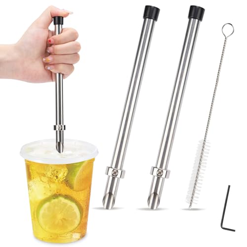 2 Pcs Straw Puncher For Plastic Lids Lemonade 304 Stainless Steel Straw Hole Puncher Punching Tools For Fresh Squeezed Lemonade Stand Supplies (7.9 Inch,Black)