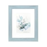 KAIWIN 100% Solid Wood Blue 8x10 Picture Frame 1 Pack - Display Picture 5x7 with Mat, HD Plexiglass Inside, Rustic Wooden Photo Frames for Table Top and Wall Mounting