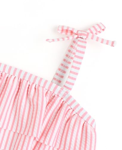 image for RuffleButts Baby/Toddler Girls UPF50+ Seersucker Ruffle Peplum Bow Tan