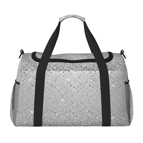 Silver Glitter Design Large Travel Duffle Bag – Durable Polyester Weekender with Hand Carry & Shoulder Strap for Sports & Outdoor