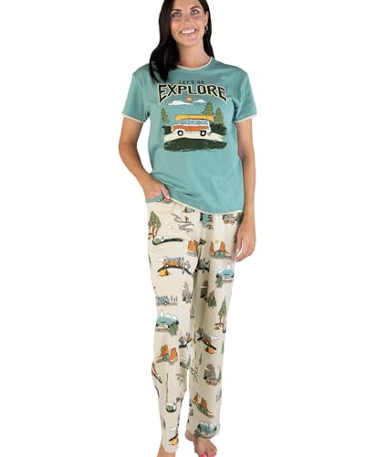 Lazy One Novelty Pajamas Two Piece Set For Women &ndash; Funny Cotton Sleepwear with Short Sleeve Top...