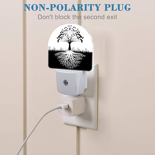 Image of Plug in Night Lights Black and White Tree of Life Nightlight Plug Into Wall Dusk to Dawn Sensor LED Night Light for Kid Girls Boys Women Decor, Hallway, Kitchen, Bathroom, Nursery, Stairs