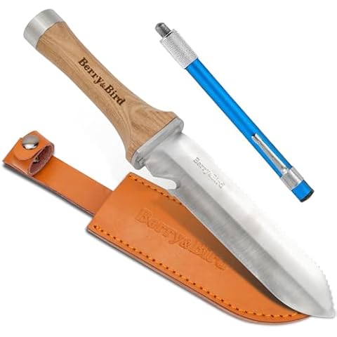 Berry&Bird Hori Hori Garden Knife, Multipurpose Gardening Knife with 7" Stainless Steel Double Edge Sharp Blade, Soil Knife with Leather Sheath, Full-Tang Gardening Tools for Gardening Weeding Digging Cover