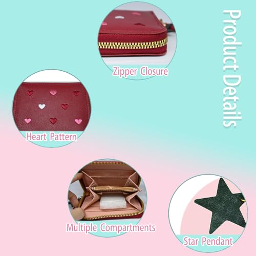 Generic BenePoint Women's Wallets, Heart-Pattern Wallet for Women with Small Coin Pouch, Womens Leather Wallet Card Holder Ladies Wallets with Card Slots& Star Pedant (red)3
