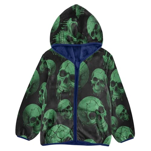 Green Skulls with Cracks and Drips Toddler Fleece Jacket Girl Boys Hooded Fleece Jacket Coat Warm