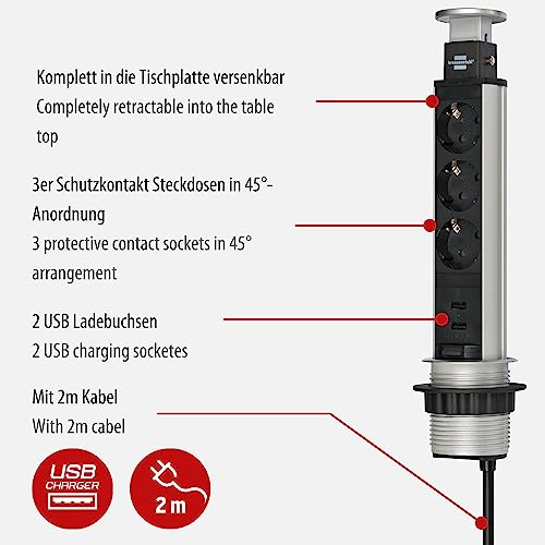 Bloc multiprise escamotable Brennenstuhl Tower Power USB - 3