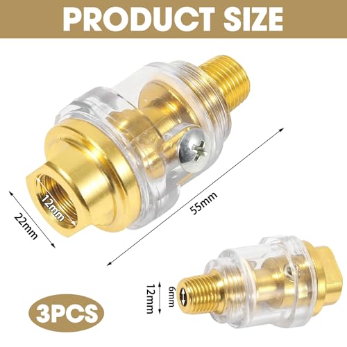 Kaimeilai 3 Stücke Ölschmierer Öler, Mini-Druckluftöler, Mini-Nebel-Öler, Druckluftöler, Nebelöler, In Line Druckluftwerkzeug, für pneumatische Werkzeug- und Luftverdichterrohre, Inline-Luftöler