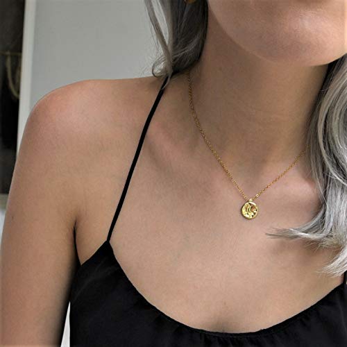 DELLA MODA Celestial Star and Moon Coin Medallion Necklace | 18k Gold Plated Hypoallergenic Brass2