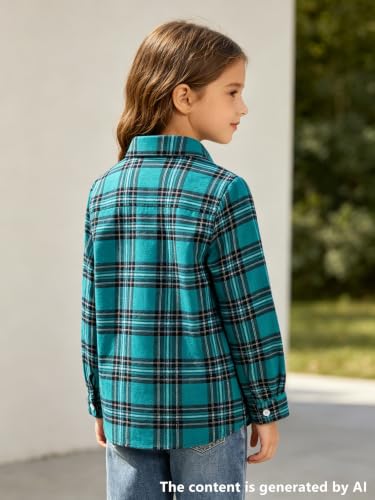 Image of SANGTREE Women and Girls Long Sleeve Flannel Casual Button Down Plaid Shirt