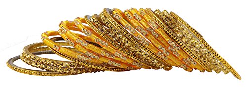 Image of NMII Silk thread Glass Bangle Set for Women (FF70-Yellow-2.2, Yellow, 2.2 Inch, 40 Bangles set)