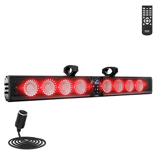 Pyle Wireless Sound Bar Speaker, 46" Waterproof Bluetooth Audio Soundbar w/RGB LED Lights, Remote Control, AUX USB for UTV ATV and Marine