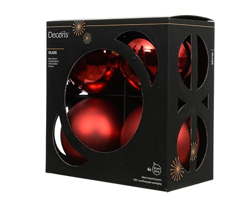 Kaemingk Weihnachtskugeln Glas 10cm 4 Stück - matt & glänzend - Große Christbaumkugeln Weihnachtsbaumkugeln für Weihnachten - Christbaumschmuck & Weihnachtsbaumschmuck - Ochsenblut