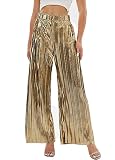 zsangbee Women's Metallic Sparkle Wide Leg Sequin Shiny Pants Party Club Casual Silver Gold Pants