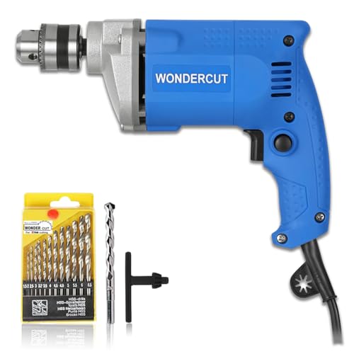 WONDERCUT 500W, DIY Drill Machine 100% Copper With 13 Pcs Hss & 1 Pc Masonary Drill Bits WC-ED10MM-B-CMB Pistol Grip Drill (10 mm Chuck Size)