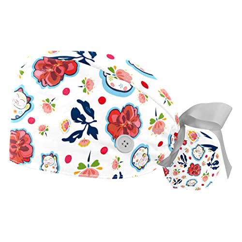 Chapeaux bouffants fleurs et chats JDEZ (lot de 2) réglables pour femmes et hommes