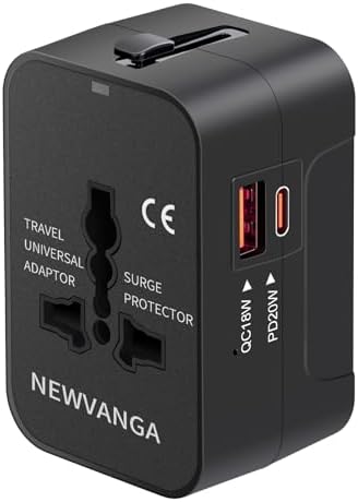 Universal Travel Adapter USB C, All in One Worldwide Plug Adapter, Black
