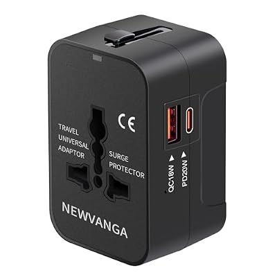 Travel Adapter USB C, Universal All in One Worldwide Travel Adapter Fast Charge GaN PD3.0 Type C USB-A Quick Charging Ports Power Converters Wall Charger AC Power Plug Adapter for USA EU UK AUS Black