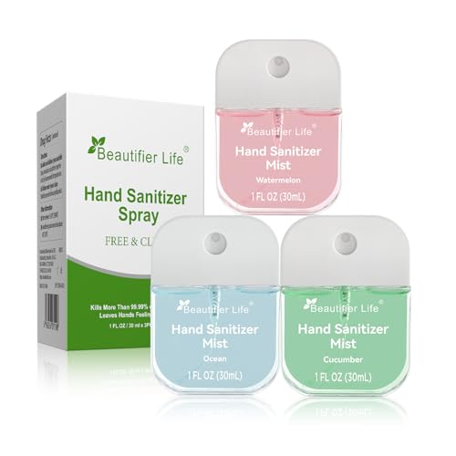Beautifier Life Mini Portable Hand Sanitizer Spray (3-Pack) - Pocket-Sized 1 Fl Oz Travel
