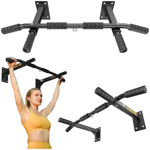 TREX SPORT Klimmzugstange zur Wandmontage TX-030PB | 6 rutschfeste Schaumstoff Griffe, Öse für Boxsack | Stahl Pull Up Bar für zuhause bis 250 kg