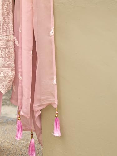 Image of INDO ERA Womens Organza Embroidered Straight Kurta Pant Dupatta Set (IEOUT10602)