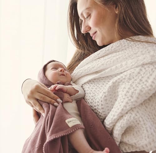 Image of 100% Luxury Organic Cotton Pointelle Knit Baby Quilt Blanket - Refined Lightweight Heirloom Nursery Essential (Pointelle - Sugar Plum)