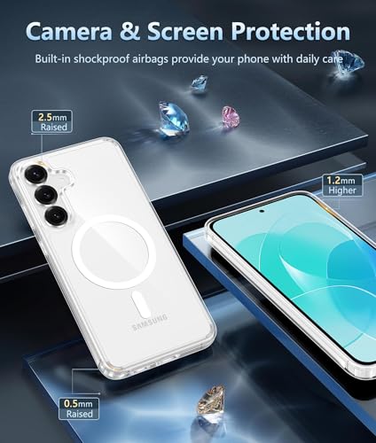 Image of FNTCASE for Samsung Galaxy S25-FE Case: Magnetic Clear Military Grade Drop Protection Anti Yellowing Cell Phone Cover - Rugged Shockproof Protective Bumper Transparent Phonecase