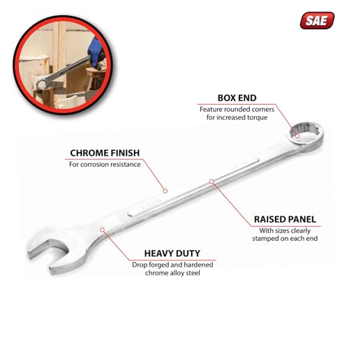 Image of Performance Tool W377B 12-Point Combo Wrench with Satin Chrome Finish 1-7 /16-Inch Jumbo Wrench