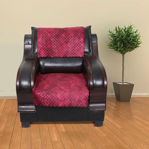 Image of 5 Seater Sofa Cover | Universal Non-Slip Fully Covered Protector for 3+1+1 Sofa Set | Durable Slipcover for Living Room Quilted Luxe (Crimson Red)
