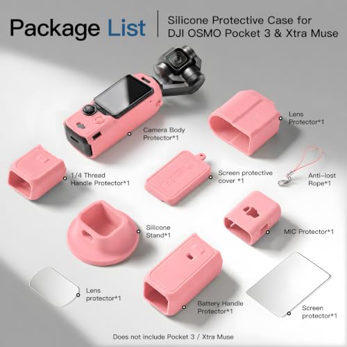 JvKzaen Case for DJI Osmo Pocket 3/Xtra Muse Camera with Fixed Base & Anti-Loss Lanyard, Soft Silicone Protective Case, Anti-Scratch, Slim Fit Skin with mic Cover and Screen Protector by JvKzaen - Used condition - Image 4