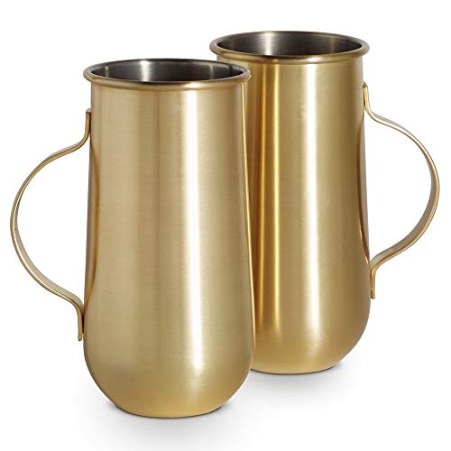 VonShef Set of 2 Gold Mugs with Handle – Ideal for Hot & Cold Drinks, Inc. Latte, Cappuccino & Americano or Cold Brew Coffee, Cocktails & Beer – Perfect Birthday or Housewarming Gift