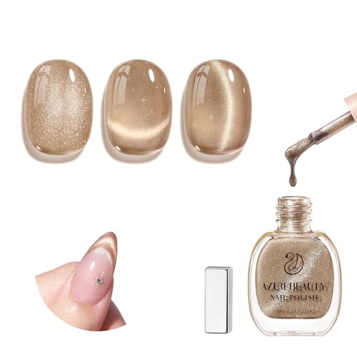 Image of AZUREBEAUTY Cat Eye Nail Polish Quick Dry Nude Brown Magnetic Fingernail Polish no Gel Long-lasting Salon-Quality for Women Girl Gift 0.34 fl oz