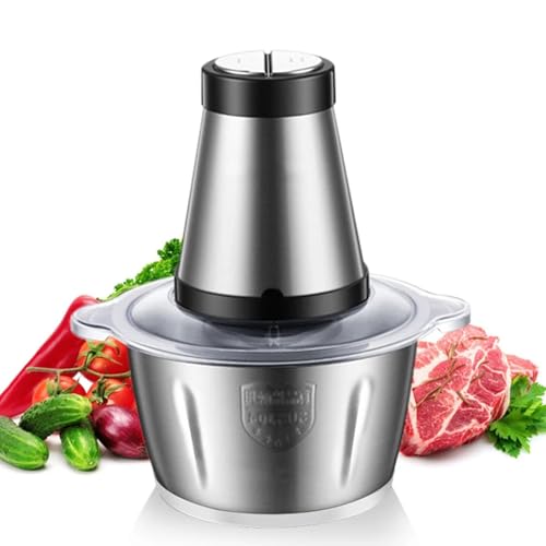 ZOLPINL Picadora de Carne eléctrica de Acero Inoxidable de 2 L, Dos velocidades, procesador de Alimentos, Cuchillas mezcladoras Dobles