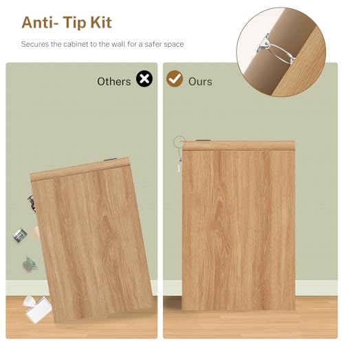 Image of TEENFON Night Stand, NightStand with 3 Storage Drawer and Charging Station, Bedside Table, Modern End Tables Wide Night Stands for Bedroom Sofa Couch Home Office, Natural
