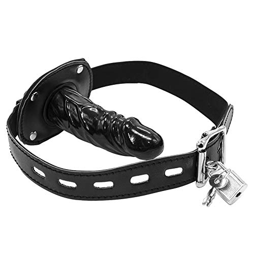 Lockable Dildo Mouth Gag SM Realistic Black Silicon Penis Gag Adjustable Leather Strap On with Lock Fantasy Sex Toys for Couple Romi