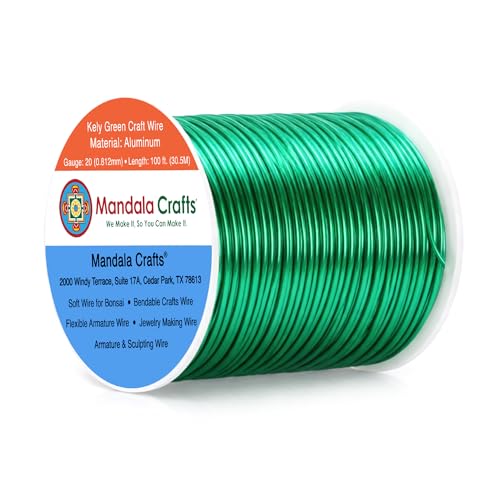 Image of Mandala Crafts 20 Gauge Kelly Green Anodized Aluminum Craft Wire, 100 FT | Colored, Flexible, Bendable, for Bonsai, Armature, Sculpting, Wire Wrapping, Jewelry Making, Weather & Tarnish Resistant