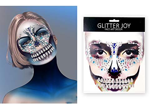 Sugar Skull Face Jewels,Day Of The Dead Face Jewels, Rhinestone Skeleton Gem Face Decal, Shrine Skeleton Face Gems For Halloween Face Decals,6-Pack #TOP3