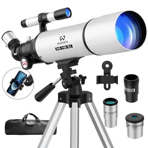 Wosports Telescope for Adults High Powered, 90mm Aperture 600mm Portable Professional Refractor Telescope for Beginners, Magnification 180X, with Stable Adjustable Tripod, Phone Adapter, Carry Bag