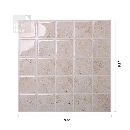 Tic Tac Tiles 10-Sheet Peel and Stick Self Adhesive Removable Stick On Kitchen Backsplash Bathroom 3D Wall Sticker Wallpaper Tiles in Marmo Travertine