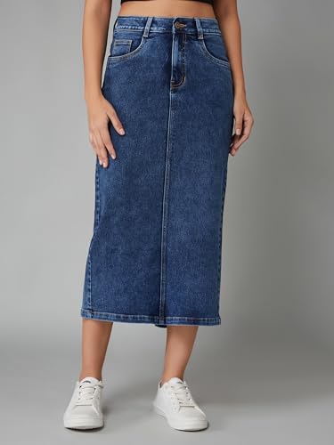 Image of Dolce Crudo Women's Flared High-Rise Stretchable Denim Maxi Skirt