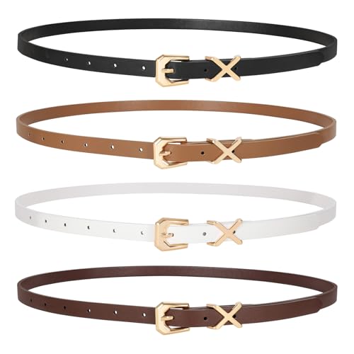 JASGOOD Women Skinny Leather Belt for Pants Jeans Ladies Thin Waist Belt for Dress