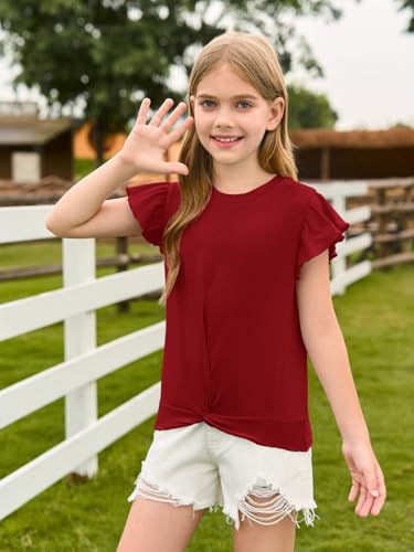Image of Haloumoning Girls Ruffle Sleeve T Shirts Summer Crewneck Shirt 5-14 Years