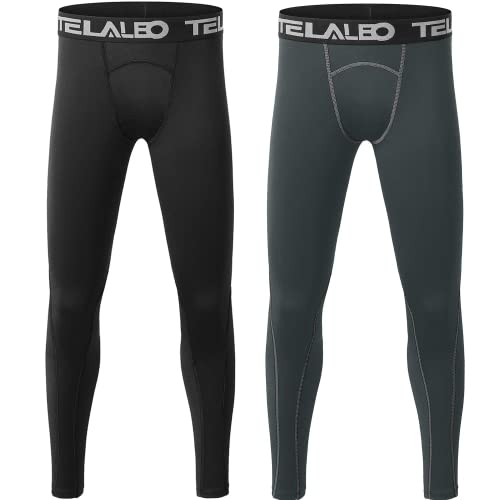 Telaleo 2 Pack Boys' Youth Compression Leggings Pants Tights Athletic Base Layer For Running Hockey Basketball Black Grey L #TOP18