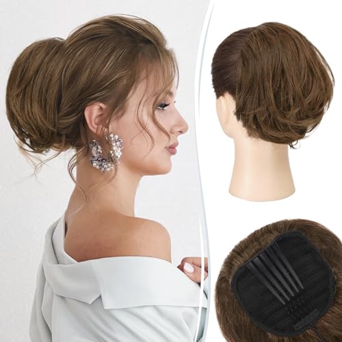 RUWISS Real Human Hair Bun Short Drawstring Ponytail Hair Pieces