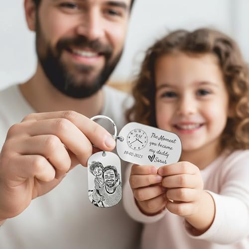 Image of Personalised Daddy Photo Keyring - The Moment You Became My Daddy | Personalised New Born Baby Gift | First Father's Day Keyring New Dad Keychain Gift Personalised Gift Father's Day