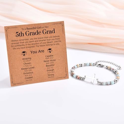 Image of Graduation Gifts for Her- Class of 2026 Primary Middle High School College Grad Gift, Adjustable Stainless Steel Beaded Cross Bracelet for Girls & Women