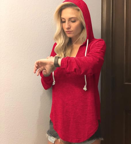 Image of Womens Long Sleeve V Neck Hoodie Sweatshirts Lightweight Pullover Tops