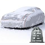 Achansfam Snow and Ice Cover for Car, Heavy Duty Waterproof Oxford Fabric, Windproof Straps, All-Weather Protection Against Snow & Ice & Hail with Padded Liner for 210-225' Sedans, Universal Fit - XXL