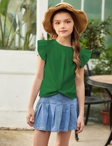 Image of Arshiner Girls Shirt - Short-Sleeve Twist Front T-Shirt for Girls with Cute Flying Sleeves - Summer Blouse Tunic Tee Tops