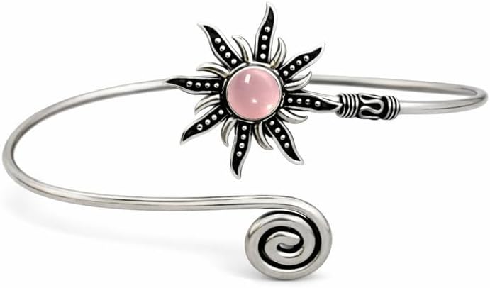 Silver Sunburst Arm Cuff, Gemstone Boho Upper Arm Bracelet, Spiral Arm Cuff, Gemstone Armlet, Sun Bohemian Jewelry Gift